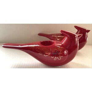 Red And Gold Cardinal Shaped Tapered Dolomite Candle Holders